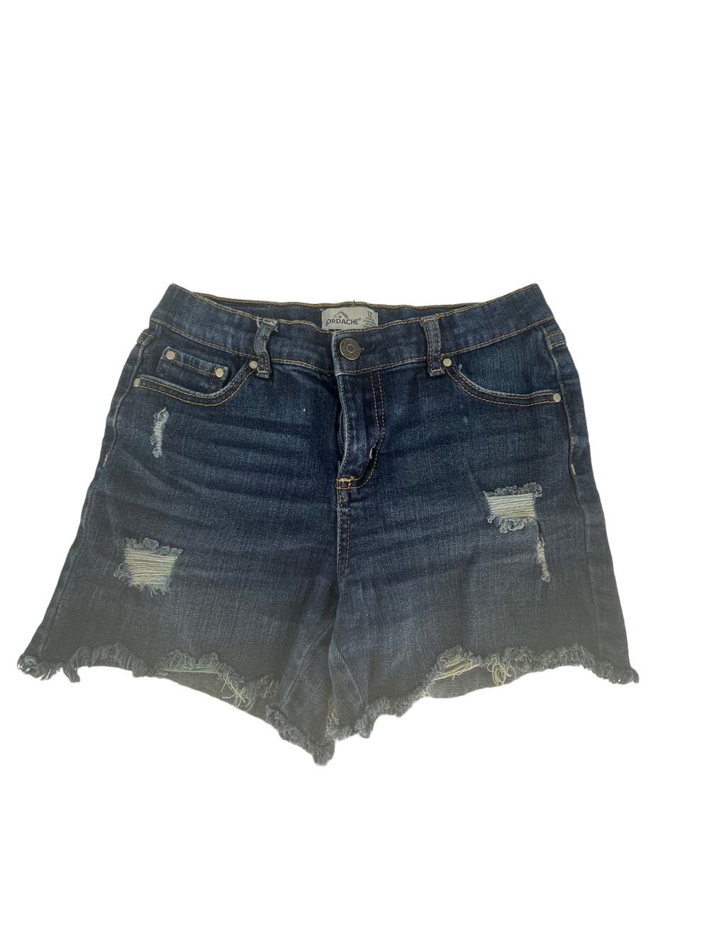 Jordache Girls Medium Wash Blue Distressed Denim Cut-Off Jean Shorts Youth 12